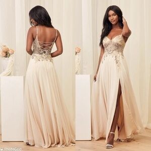 Lulus Open My Heart Cream Beaded Lace-Up Maxi Dress